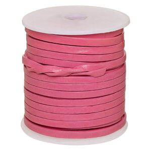Cord, leather, pink, 4mm flat. Sold per 25-yard spool.