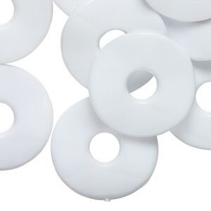 Focal, acrylic, opaque white, 30mm wavy round donut. Sold per pkg of 12.