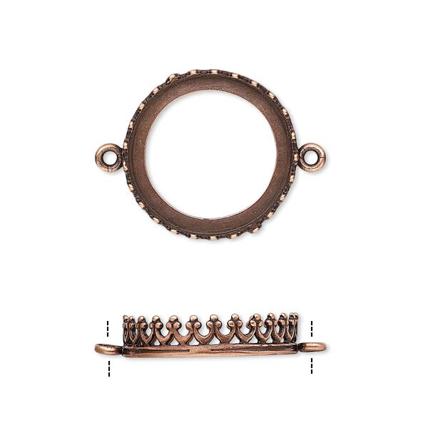 Link, JBB Findings, antique copper-plated brass, 17.5mm round with open back and decorative trim, 16mm round bezel setting. Sold per pkg of 2. image number 0