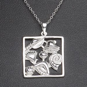 Necklace, Create Compliments®, sterling silver, 20mm square with seashells design, 18 inches with springring clasp. Sold individually.