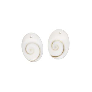 Drop, tapestry turban shell (assembled), white and black, 14x10mm oval, Mohs hardness 3-1/2. Sold per pkg of 2.