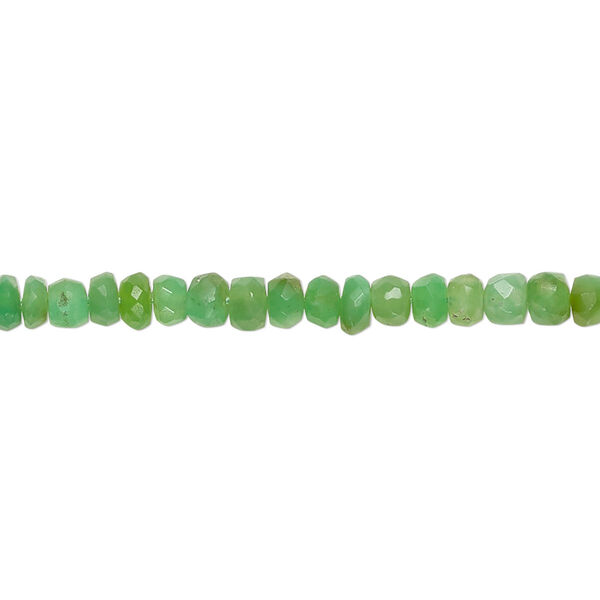 Bead, chrysoprase (natural), 3x2mm-4x4mm hand-cut faceted rondelle, B- grade, Mohs hardness 6-1/2 to 7. Sold per 14-inch strand, approximately 120 beads. image number 0