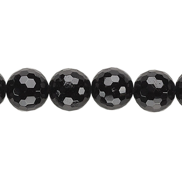 Bead, black tourmaline (natural), 10mm faceted round, B grade, Mohs hardness 7 to 7-1/2. Sold per 15-inch strand. image number 0