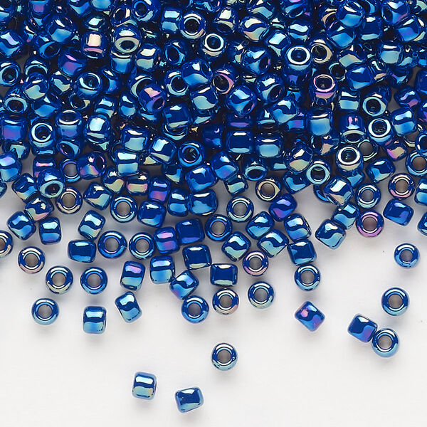 Seed bead, Dyna-Mites™, glass, opaque rainbow cobalt, #8 round. Sold per 40-gram pkg. image number 0