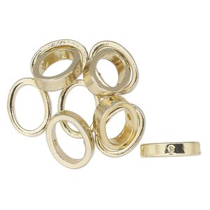 Bead frame, gold-finished "pewter" (zinc-based alloy), 15x11mm oval. Sold per pkg of 10.