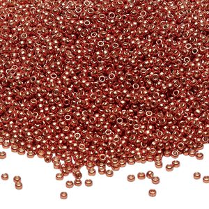 Seed bead, Miyuki, glass, pkg/250g, #15 rocaille, Duracoat® opaque galvanized copper, (RR-4207).