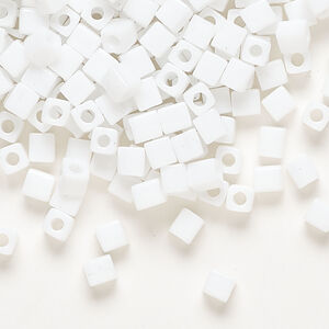 Seed bead, Miyuki 1pkg10g, glass, 3.5-3.7mm square, opaque white (SB-402)