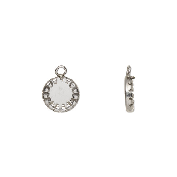 Drop, stainless steel, 9mm single-sided round with 6mm round cabochon pressure set setting. Sold per pkg of 10. image number 0