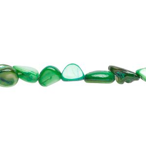 Bead, mother-of-pearl shell (dyed), tropical green, small to large pebble, Mohs hardness 3-1/2. Sold per 30-inch strand.