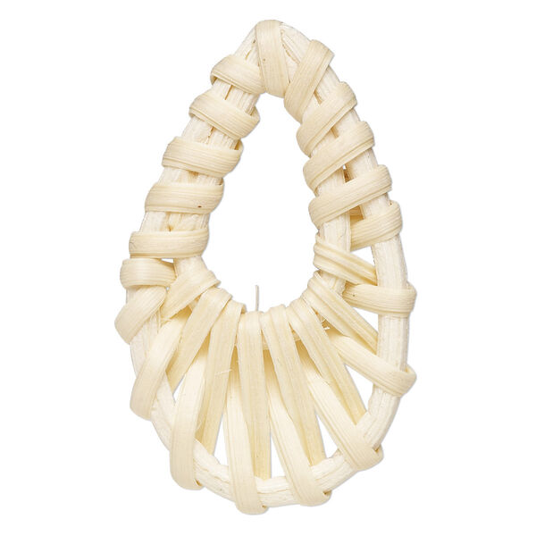 Focal, rattan wood, cream, 51x31mm teardrop go-go. Sold per pkg of 2. image number 0