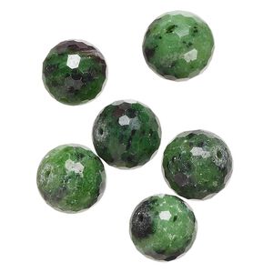 Ruby in zoisite 1pkg6, faceted round bead natural 14mm