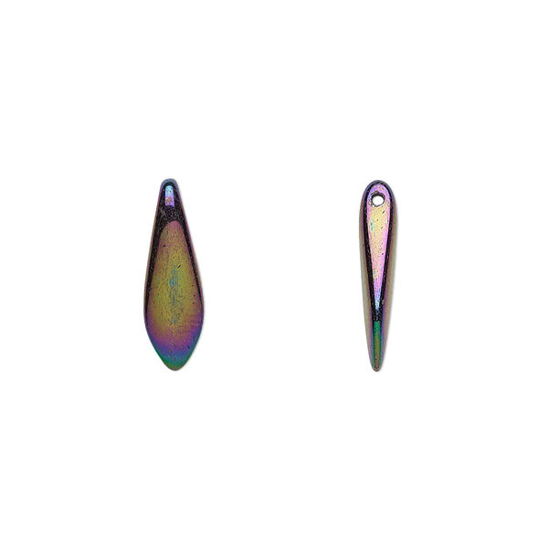 Bead, Czech pressed glass, iris purple, 15.5x5mm top-drilled dagger. Sold per 15-1/2" to 16" strand, approximately 135-150 beads. image number 0