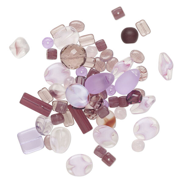 Bead mix, Czech pressed glass, translucent and transparent multi-purple, 4-35x8mm mixed shapes. Sold per 4-ounce pkg, approximately 455 beads. image number 0