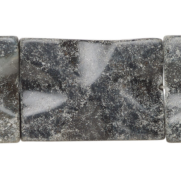 Black-grey marble 1pkg1, textured wavy flat rectangle bead natural, 15 inch 34x24mm-36x26mm dark image number 0