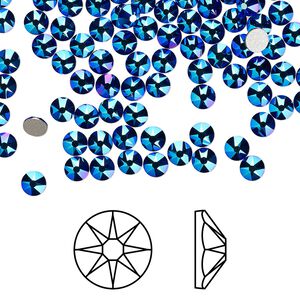 Flat back 144pk cobalt shimmer foil back, Crystal Passions® 3-3.2mm rose round SS12 2088