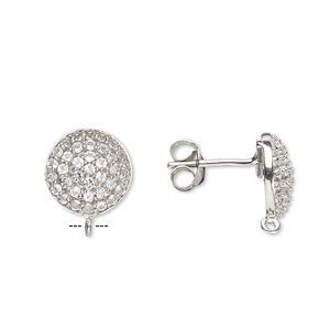 Earstud 1pkg2 sterling silver / topaz (natural), 12mm round / open loop, antiqued 1 pair