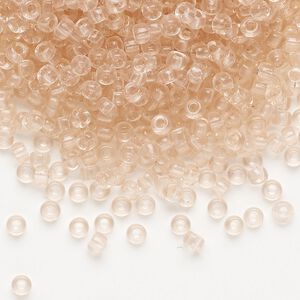Seed bead, Miyuki, glass, pkg/250g, #8 rocaille, transparent pink mist (RR-155).