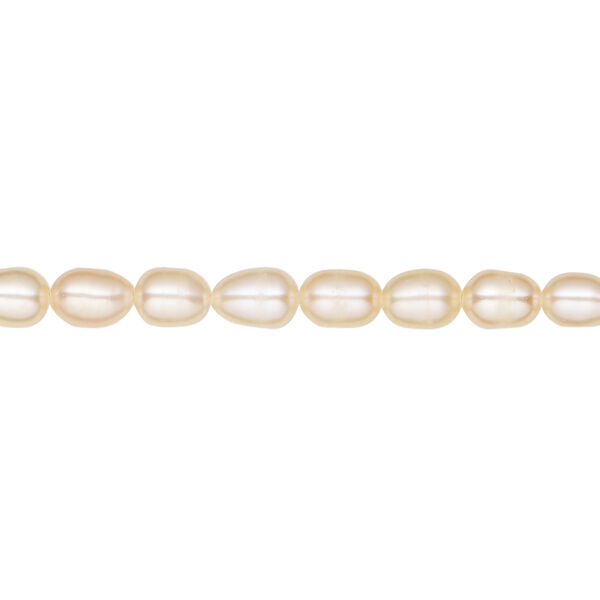 Pearl, cultured freshwater, peach, 3-4mm rice, C grade, Mohs hardness 2-1/2 to 4. Sold per 14-inch strand. image number 0