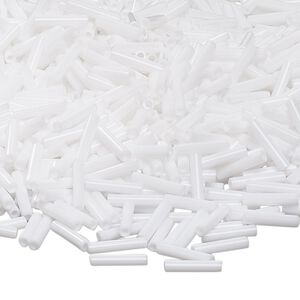 Bead, Miyuki, bugle bead, glass, pkg/250 g, 9x1.9mm center-drilled, opaque white, (RBU-402).