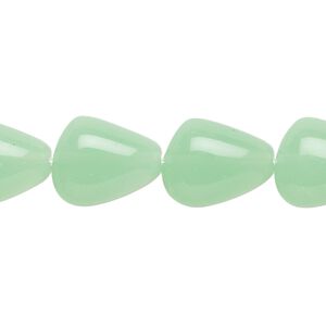 Bead, glass, translucent seafoam green, 15x12mm concave teardrop. Sold per 12-inch strand, approximately 20 beads.