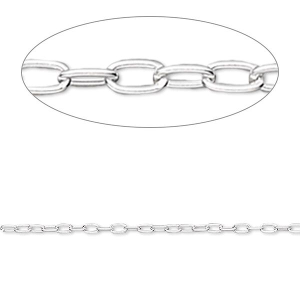 Chain, sterling silver, 1.6mm long cable. Sold per pkg of 5 feet. image number 0