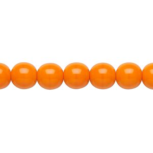 Bead, Preciosa, Czech glass druk, opaque bright orange, 8mm round. Sold per 15-1/2" to 16" strand.