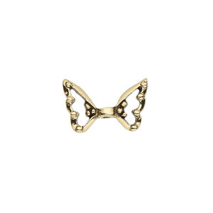 Bead, pewter (tin-based alloy), pkg/1, antique gold plate, 17.5x11mm open wing.