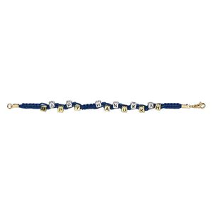 Bracelet, One of a Kind Jewelry, imitation silk, dark blue with "Happy Hanukkah", 8 inches. Only one available.