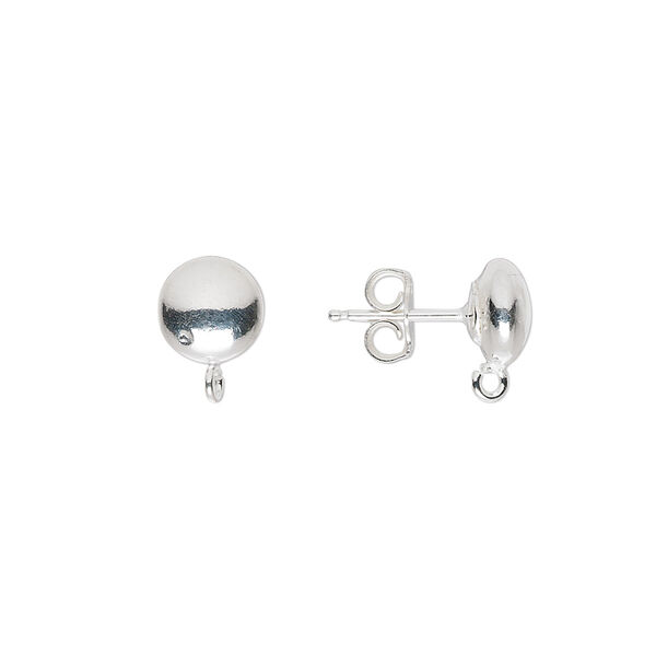 Earstud, sterling silver, 7mm saucer with open loop. Sold per pair. image number 0