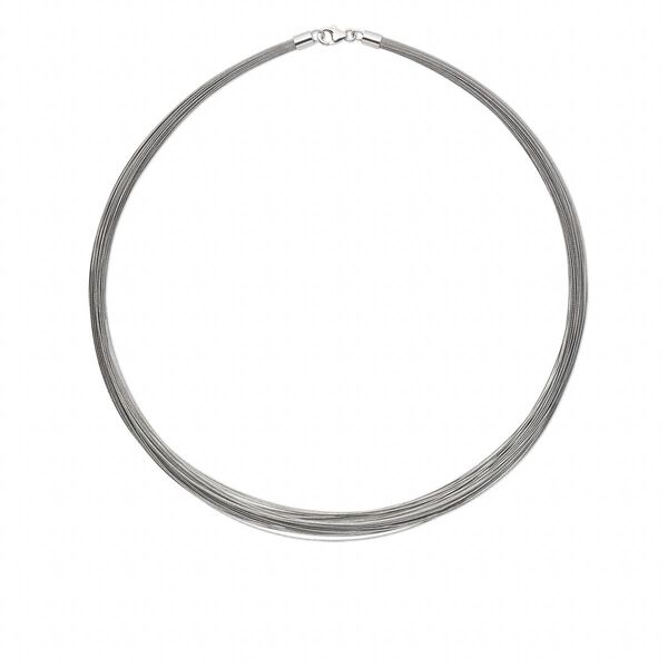 Necklace, nylon-coated stainless steel and imitation rhodium-plated sterling silver, silver, 48-50 strand, 15" to 16". Sold individually. image number 0