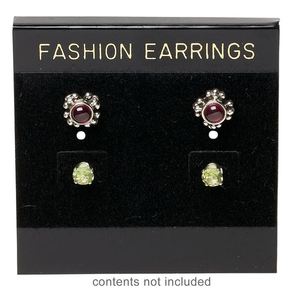 Earring card, flocked plastic, black and gold, 2x2-inch square with "FASHION EARRINGS." Sold per pkg of 100. image number 1