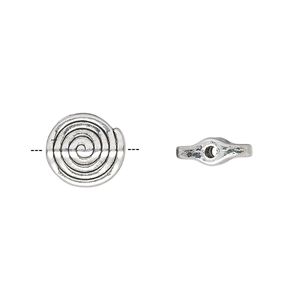 Bead, antique silver-plated "pewter" (zinc-based alloy), 11mm flat round spiral. Sold per pkg of 50.