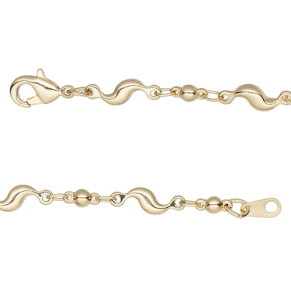 Chain, gold-finished brass, 4mm S-bar, 18 inches with lobster claw clasp. Sold individually. image number 0