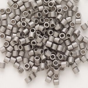 Seed bead, Delica®, glass, pkg/250g, #8 round, opaque matte nickel-plated (DBL-0321).