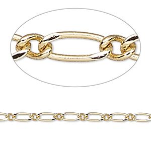 Chain 1pkg1 long & short, 2.5mm oval, gold-finished brass 50 foot unfinished
