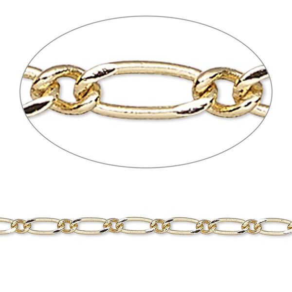 Chain, gold-finished brass, 2.5mm long and short oval. Sold per 50-foot spool. image number 0