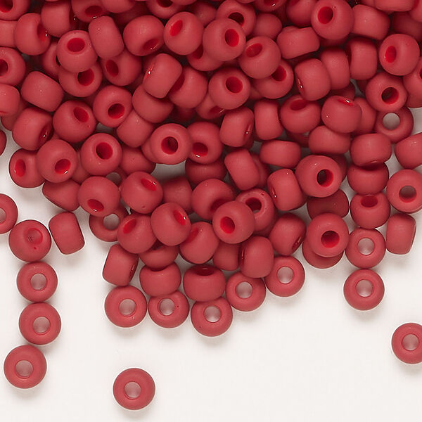Seed bead, Miyuki, glass, 1pkg250g, #6 rocaille, opaque matte luster brick red (RR-2040) image number 0