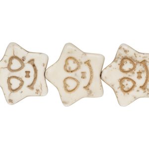 Bead, "howlite" (resin) (imitation), white, 20x19mm carved flat star. Sold per 15-inch strand.