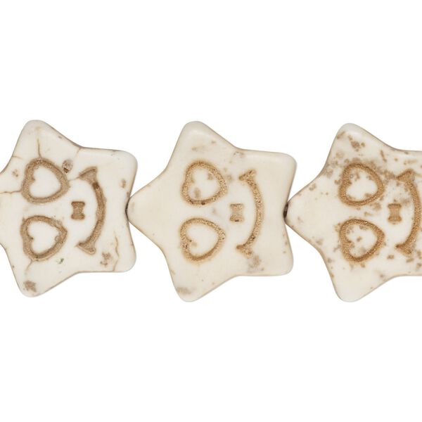 Bead, "howlite" (resin) (imitation), white, 20x19mm carved flat star. Sold per 15-inch strand. image number 0