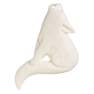 Focal, bone (bleached), 2x1-1/2" hand-carved single-sided coyote, Mohs hardness 2-1/2. Sold Individually.