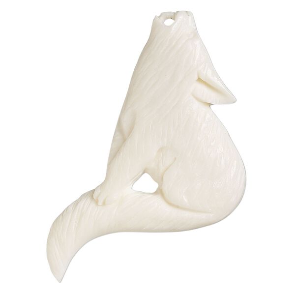 Focal, bone (bleached), 2x1-1/2" hand-carved single-sided coyote, Mohs hardness 2-1/2. Sold Individually. image number 0