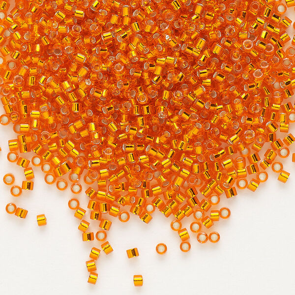 Seed bead, Delica®, glass, pkg/50g, #11 round, transparent silver-lined orange (DB-0045). image number 0