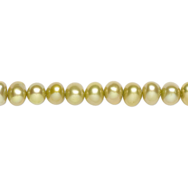 Freshwater 1pkg1, semi-round pearl C grade, 15 inch dark yellow-green 4-6mm cultured image number 0