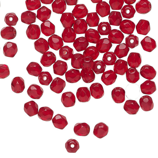 Bead 1pkg1200, Czech fire-polished glass, garnet red, 4mm faceted round. 1 mass. image number 0