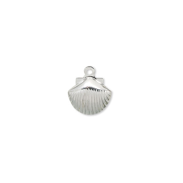 Charm, silver-plated brass, 10x9mm shell. Sold per pkg of 100. image number 0