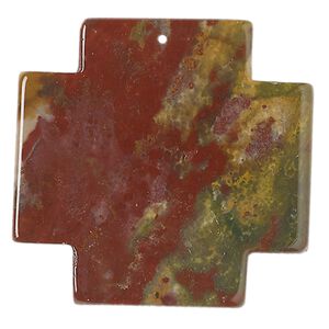 Red fancy jasper 1pkg1, top-drilled Swiss cross focal natural 40-42mm