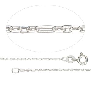 Chain 1pkg1 sterling silver figaro, 1.2mm / springring clasp, Gossamer™ 18 inch