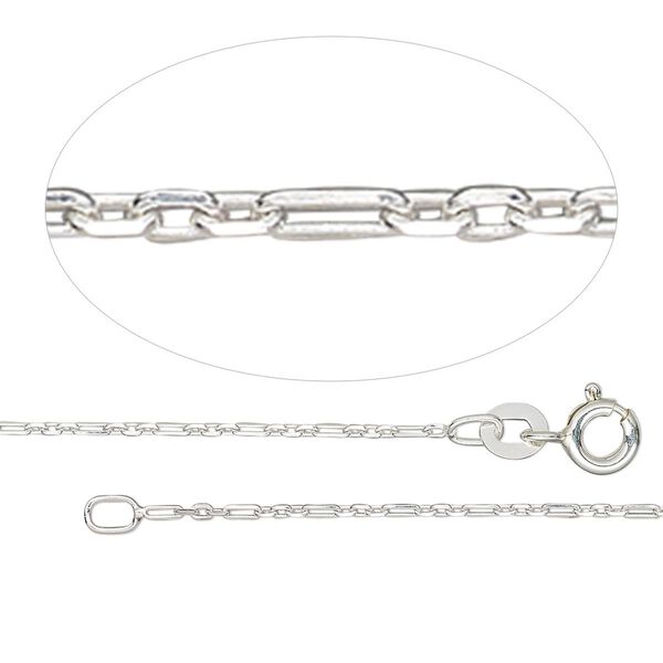 Chain, Gossamer™, sterling silver, 1.2mm figaro, 18 inches with springring clasp. Sold individually. image number 0