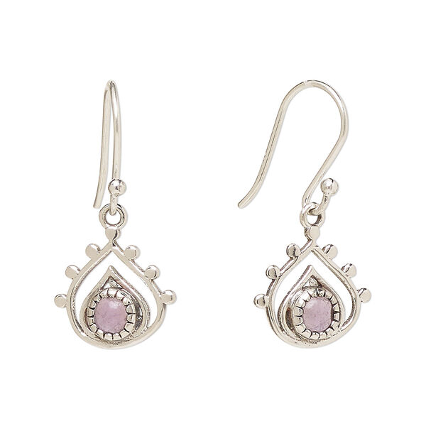 Ear wire, Create Compliments®, antiqued sterling silver and amethyst (natural), fishhook, 26.5mm with 13x12.5mm single-sided open teardrop, 21 gauge. Sold per pair. image number 0