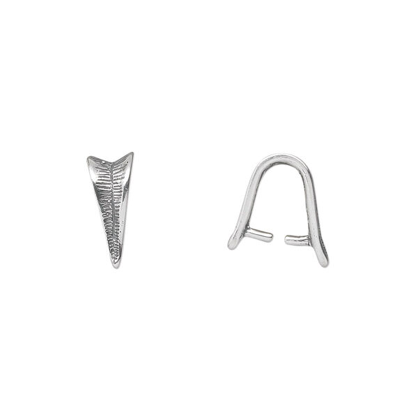 Bail, ice-pick, antiqued sterling silver, 10x5mm textured shield, 7mm grip length. Sold individually. image number 0
